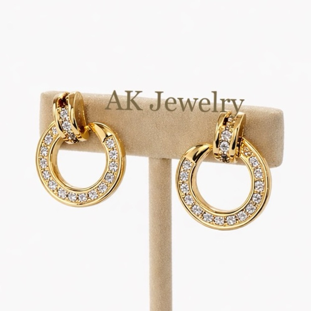 💎LUXURY NAIL EARRINGS GOLD Zircon Diamond Pave Elegant Classy - Picture 5 of 9